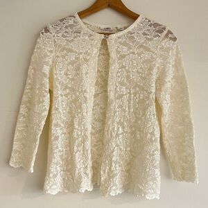 Vintage cream sheer lace cardigan top, Cato, size L